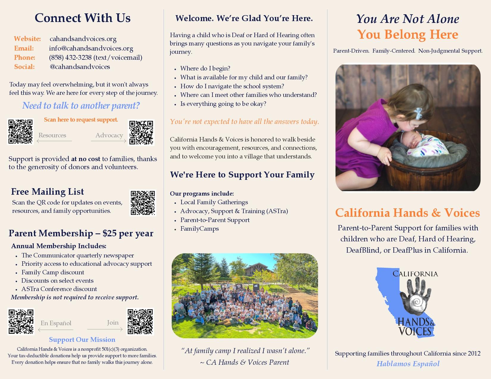 California Hands and Voices english brochure, deaf and hard of hearing resources