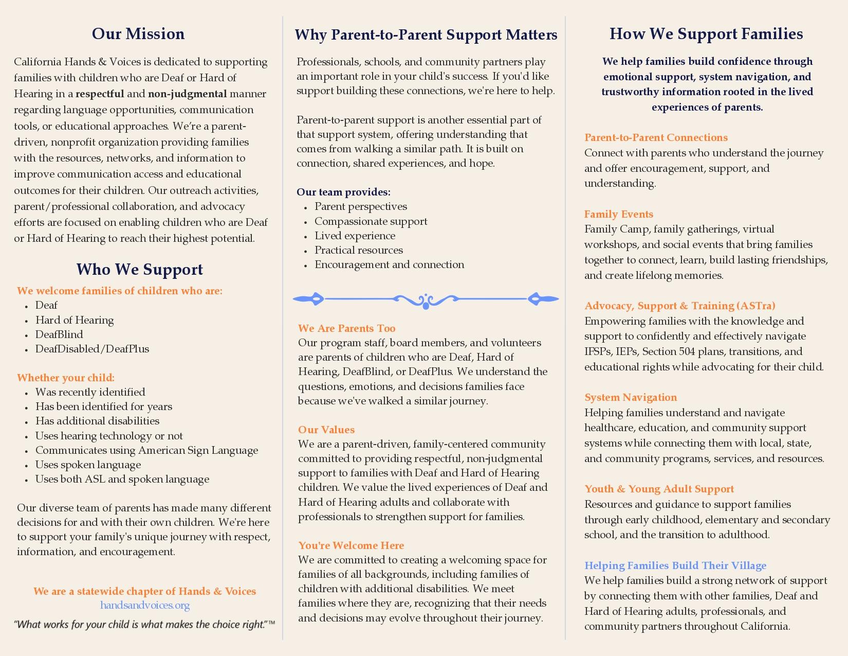California Hands and Voices english brochure, deaf and hard of hearing resources